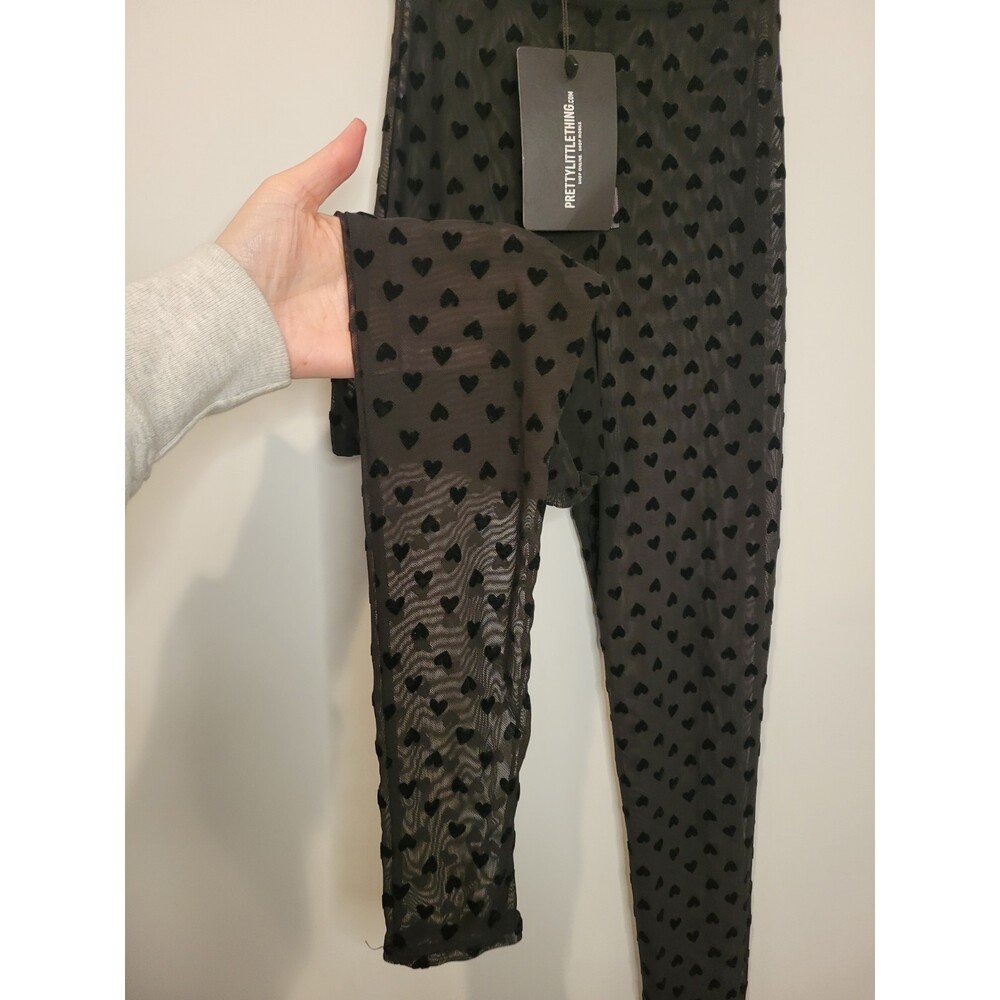 Pretty Little Thing Women’s Sheer Leggings With Hearts Black Size XXS NWT